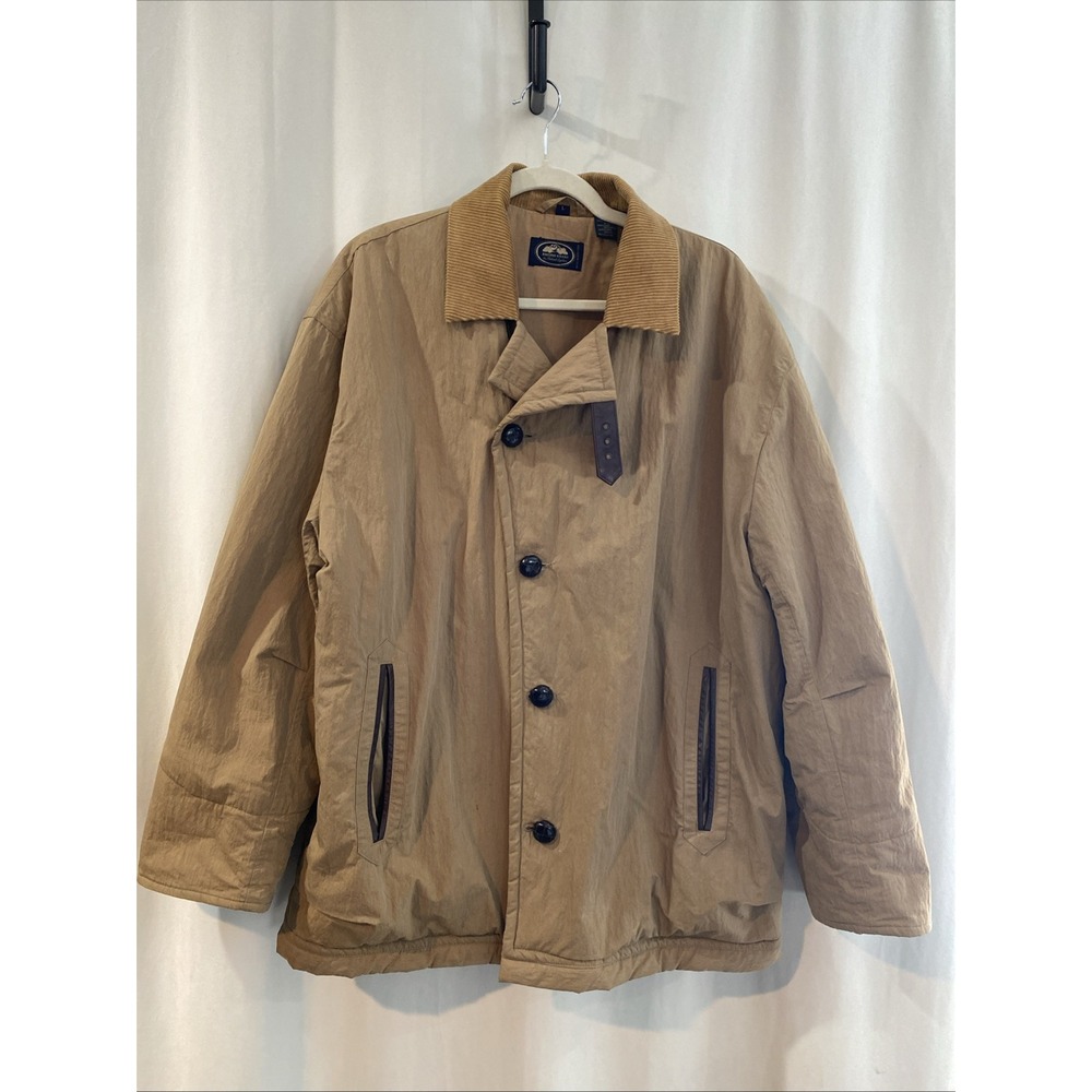Vintage 1970s Mens L British Khaki Barn Coat Chore Jacket Tan RARE Corduroy